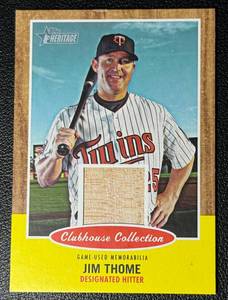 lot 160A image: 2011 Heritage Jim Thome Minnesota Twins Game-Used Bat Piece MLB Baseball Card No. CCR-JT