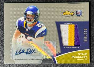 lot 35A image: 2011 Topps Finest Kyle Rudolph Minnesota Vikings RPA 096310 NFL Rookie Football Card No. RAP-KR