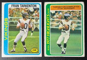 lot 70A image: 2-Card Fran Tarkenton 1978 Vintage Minnesota Vikings NFL Football Card Lot