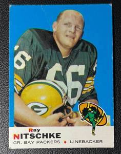 lot 100A image: Ray Nitschke 1969 Topps Green Bay Packers NFL Football Card No. 55
