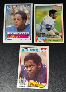 lot 115A image: 3-Card Tony Dorsett Dallas Cowboys Vintage NFL Football Card Lot (81, 82 & 83)