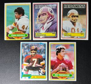 lot 120A image: 5-Card Washington Redskins Vintage NFL Football Card Lot (Star Players)