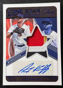 lot 30A image: Alex Kirilloff 2022 Panini Three and Two Rookie Patch Auto 32 Minnesota Twins Rookie Baseball Card No. LSS-AK