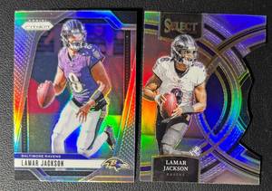 lot 260 image: LaMar Jackson 2 Card Football Lot w Die Cut