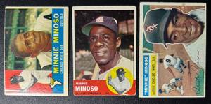 lot 270 image: Minnie Minoso 3 Vintage Baseball Card Lot 1956, 1960, 1963