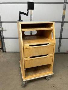 lot 12 image: Fetal Monitor Cart wPower Strip &amp Monitor Mount- Keep equipment organized &amp powered Tripp-lite power strip &amp monitor mount for efficient, safe &amp ergonomic workflow.