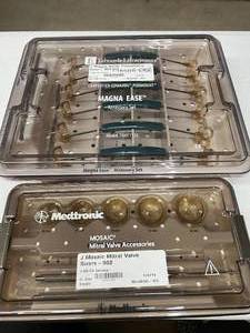 lot 38 image: MSRP $8,000  Medtronic MOSAIC Mitral Valve &amp Edwards Magna Ease Aortic Valve Sizer Trays, Complete Cardiac Surgery Sizing Systems 2533mm, Precision OR Measurement Tools WHandles &amp Sterilization Cases