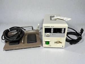lot 46 image: MSRP $6,500  Olympus HPU-20 Heat Probe Unit with MAJ-528 Dual Footswitch, Endoscopic Hemostasis Energy Control System, Coagulation &amp Water Delivery for GI Bleeding Control in Hospital &amp Outpatient Endoscopy Suites