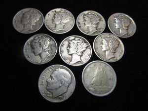 lot 12 image: Mercury, Roosevelt & Canada Dimes