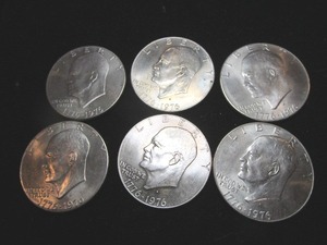 lot 26 image: Six Bicentennial Eisenhower Dollar Coins