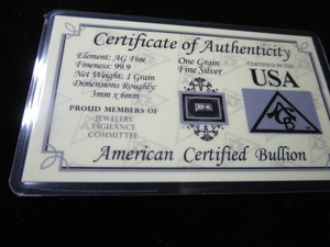 lot 114 image: One Grain Fine Silver