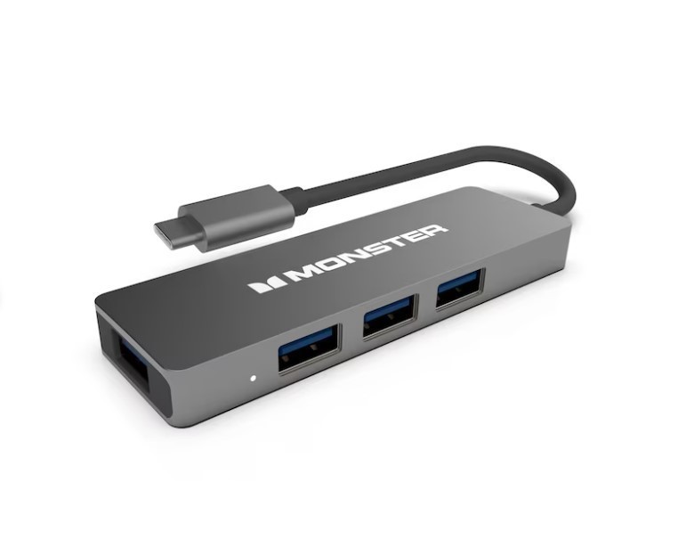 NEW Monster VME40017 4-Port USB-C Hub Black 5.9 in Cable
