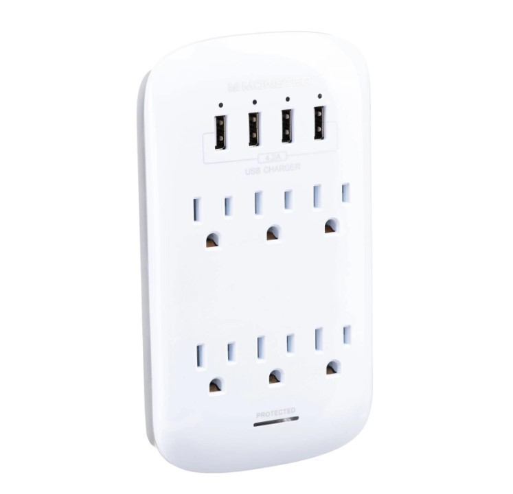 Monster 5016W 6 Outlet, 4 USB-A Wall Tap Power Supply