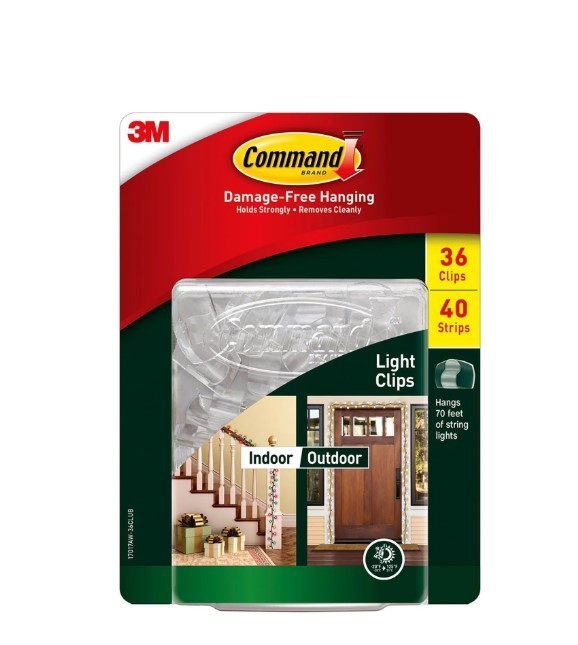 NEW Command Outdoor Light Clips with Water-Resistant Strips, 36 Hooks per Pack