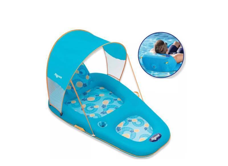 Aqua Ultimate Sunshade Recliner Pool Lounge, Blue and Pineapple