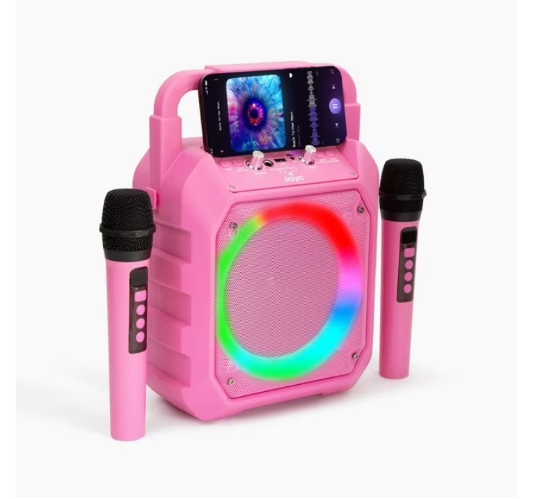 NEW JOYC Brands JOYC Mic Drop Karaoke Machine with 2 Wireless Mics & RGB Lights - PINK