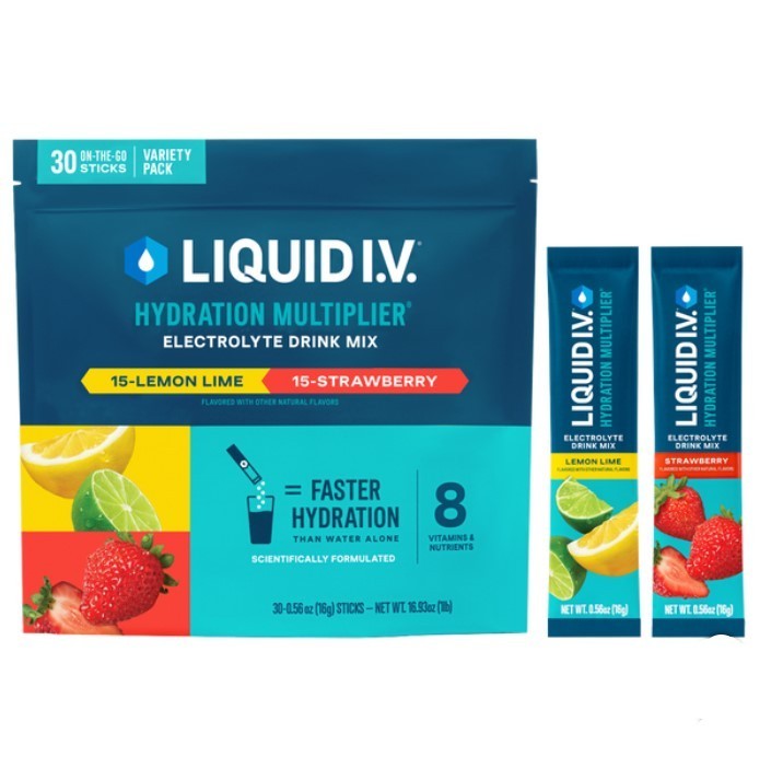 NEW Liquid IV Hydration Multiplier Electrolyte Drink Mix 30 Pack Set - 15 Lemon Lime 15 Strawberry