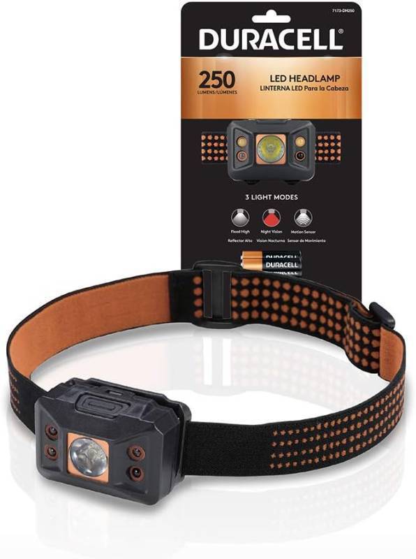 NEW DURACELL 250 Lumen Motion-Activated LED Headlamp with Night Vision - Comfortable and Ultra-Strong Design with 3 Modes and 3-AAA Batteries Included