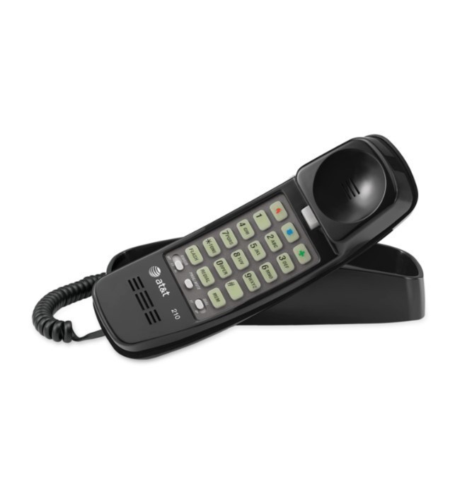 NEW AT&T 210 Basic Trimline Corded Phone, No AC Power, Wall-Mountable, Black