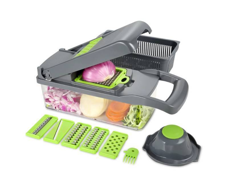 Dartwood All-In-One Vegetable Chopper - Kitchen Meal Prep Container - For Vegetable Chopping, Slicing, and Dicing (Transparent)