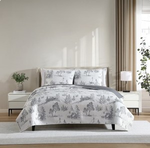 NEW Lenox 3-Piece Quilt Set, FULLQUEEN - Winter Scene Gray