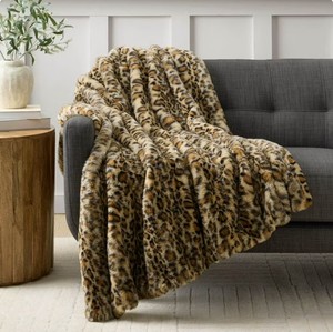 NEW Members Mark Hotel Premier Collection Luxury Faux Fur Throw, 60x70 - Brown Leopard