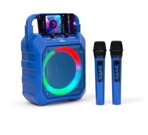 NEW JOYC Brands Mic Drop Karaoke Machine with 2 Wireless Mics & RGB Lights, BLUE