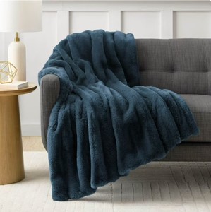 NEW Members Mark Hotel Premier Collection Luxury Faux Fur Throw - Washed Indigo