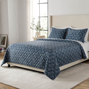 NEW Members Mark 3-Piece Printed Velvet Quilt Sets - KING - Jackson Navy