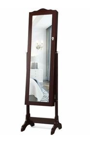 lot 58 image: Slickblue Freestanding Jewelry Armoire 63in H 1 Door 2 Drawer Mirror Cabinet with 14 LED Lights and 4-Angle Tilt Design