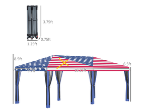 lot 59 image: Outsunny 10x20 Pop Up Party Tent Gazebo Wedding Canopy with 6 Sidewalls, American Flag (Missing Top Cover)