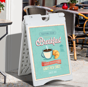lot 61 image: Vinsetto A Frame Sandwich Board Signs Outdoor 22 x 28 Sidewalk Sign with Weighted Tank & Weatherproof Design, White
