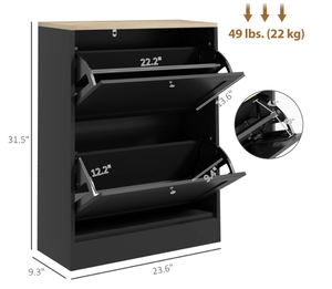 lot 63 image: HOMCOM Slim Shoe Storage Cabinet, Modern Shoe Cabinet with 2 Flip Drawers and Adjustable Shelves for 8-12 Pairs, Black (Attempted To Assemble, Maybe Missing Hardware)