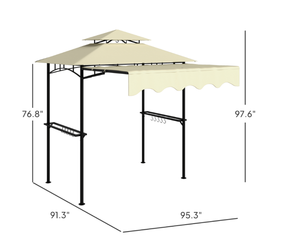 lot 67 image: Outsunny 8 x 5 Outdoor Grill Gazebo, Barbecue Gazebo Shelter with Side Awning, 2 Side Shelves and 6 Hooks, Beige (Missing Parts S, R, T)
