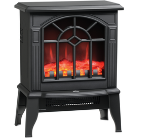 lot 96 image: HOMCOM Electric Fireplace Heater, Freestanding Fireplace Stove with Realistic Flames Overheating Protection 750W1500W, Black (Missing Hardware. Minor Transit Damage)