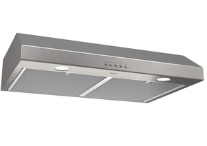 lot 98 image: Broan-NuTone BCSQ130SS Three-Speed Glacier Under-Cabinet Range Hood with LED Lights ADA Capable, 1.5 Sones, 375 Max Blower CFM, 30-Inch, Stainless Steel (Used, Missing Hardware)