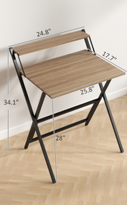 lot 68 image: HOMCOM Folding Computer Desk, 27.6 Foldable Desk with Monitor Shelf for Small Space, Home Office, Study, Easy Assembly, Walnut