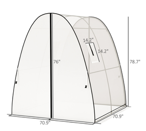 lot 72 image: Outsunny Tunnel Hoop House Greenhouse with Sandbags and Hemmed PE Cover, 2 Doors and Screen Windows, 6 x 6 x 6.6, White