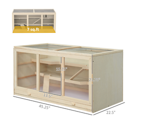 lot 73 image: PawHut 45 Extra Large Wooden Hamster Cage, 3-Layer Rat Cage with Opening Roof, PVC Window, Small Animal Habitat for Gerbil, Dwarf & Syrian Hamsters, Natural