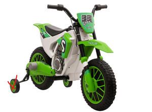lot 92 image: Aosom 12V Kids Motorcycle w Treaded Tires, 5mph Top Speed Electric Bike for Kids, Ride On Motorcycle, Battery, Spring Suspension, Green (Missing Training Wheels And Charger)