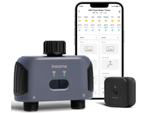 lot 108 image: Insoma Smart WiFi Sprinkler Timer, Automatic Irrigation System with WiFi Hub, Up to 20 Watering Plans, APP Control, Work with Alexa and Google Assistant, 2 Outlets SGW02W (Used, Missing Tape)