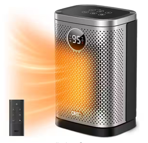 lot 120 image: DREO 1500W 10 in. Compact Ceramic Convection Electric Space Heater wRemote 70° Osc 3-Heat Levels in Silver