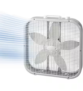 lot 421 image: Lasko 20 in. 3 Speed Box Fan in White for Bedrooms, Living Rooms, Garages with Save Smart Technology, 1800 CFM, Carry Handle