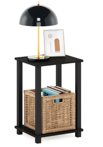 lot 153 image: Furinno Simplistic Side Table, 2-Tier Small End Table with Open Shelf, Easy Assembly Toolless Night Stand, Nightstand, for Living Room, Bedroom, Espresso (Minor Transit Damage)