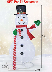 lot 164 image: Costway 5FT Pre-lit Christmas Snowman Pop-up Xmas Holiday Decoration with 180 LED Lights (Used, Maybe Blown Fuse)