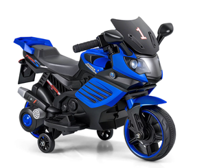 lot 171 image: Costway 6V Kids Motorcycle with Music, Horn, Detachable Training Wheels & LED Headlights Navy (Used, Electrical Issue)