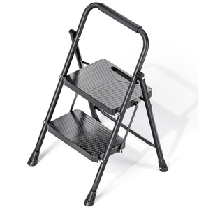 lot 183 image: KINGRACK Folding 2 Step Ladder, Portable Ladder for Multi-Purpose, Home, Kitchen, Heavy Sturdy Steel Step Stool with Anti-Slip Wide Pedals, Handrail, Safe-Lock Design, Pass 500lbs Load Testing, Black