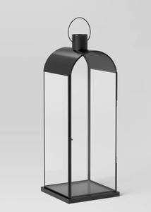 lot 184 image: Threshold Metal Portable Lantern Tempered Glass Pillar Candle Black Tall