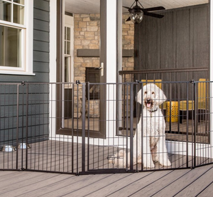 lot 245 image: Carlson Extra Tall, 36-inch x 144-inch Weather-Resistant Outdoor, Super Wide Heavy-Duty Gate and Pet Pen, Includes Walk Through Door and Mounting Hardware, Black