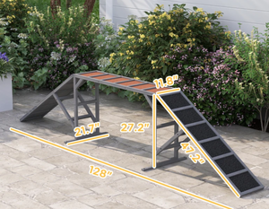 lot 260 image: PawHut Dog Agility Equipment Ramp with Safety Bar, Non-slip Surface, for Walk and Pause Training, Gray